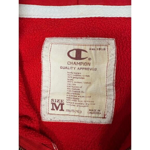 Vintage Champion Reverse Weave Half-Zip Red Hoodie Chain-Stitched Script Logo M - Picture 6 of 14